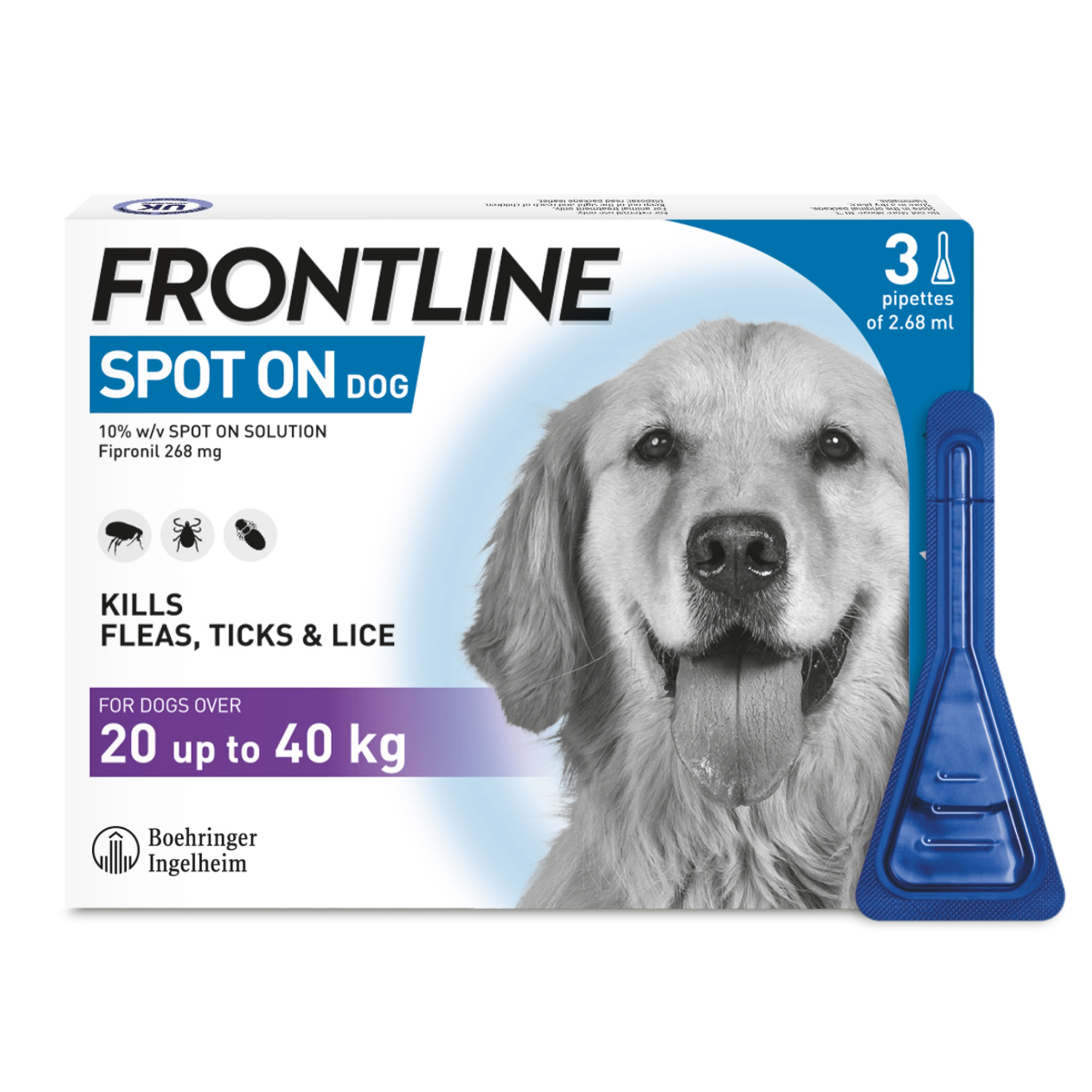 Frontline Spot On Flea And Tick Treatment For Large Dog (20-40Kg) 3 Pack