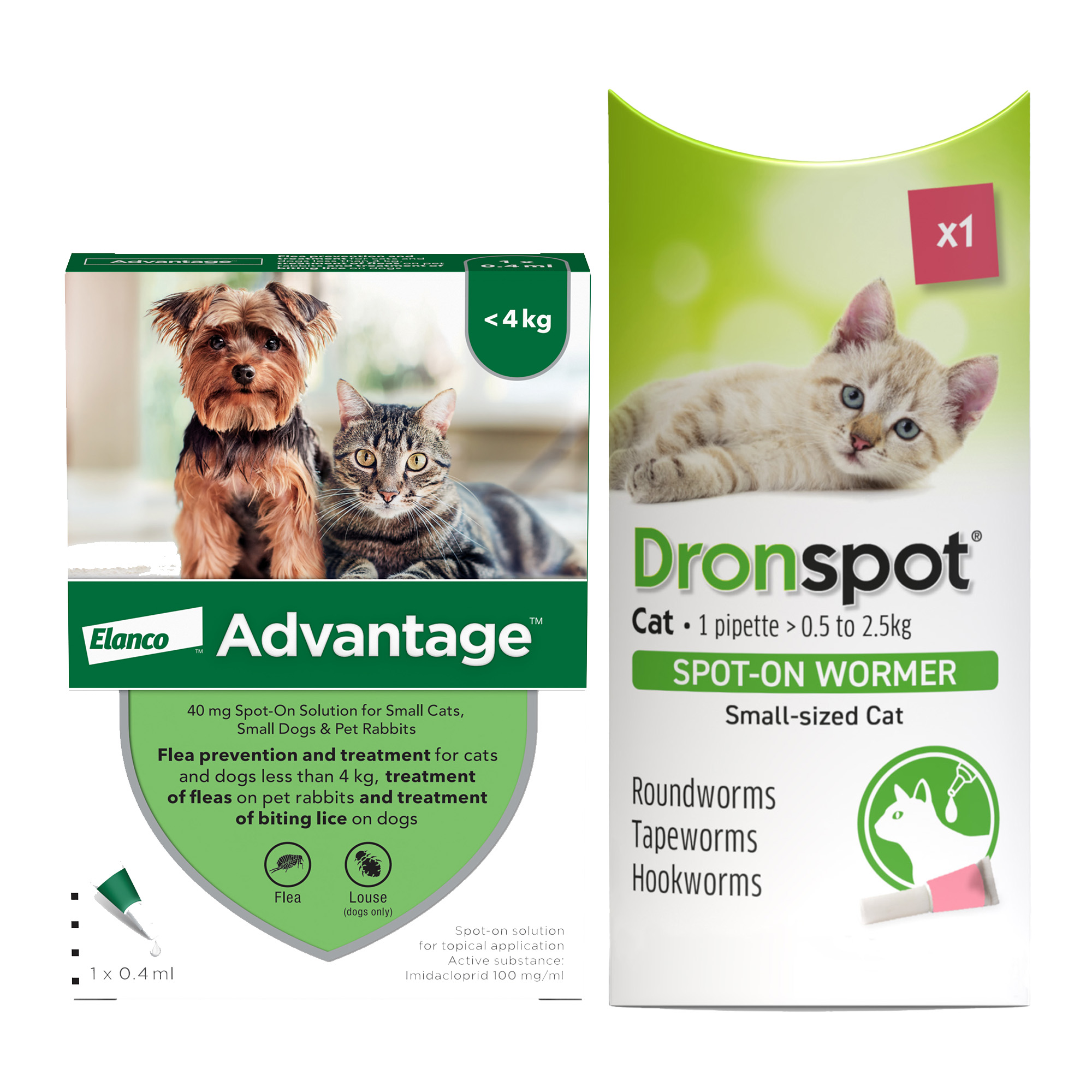 Advantage Spot-On Flea Treatment With Dronspot Spot-On Wormer For Cats 2.51-3.99Kg