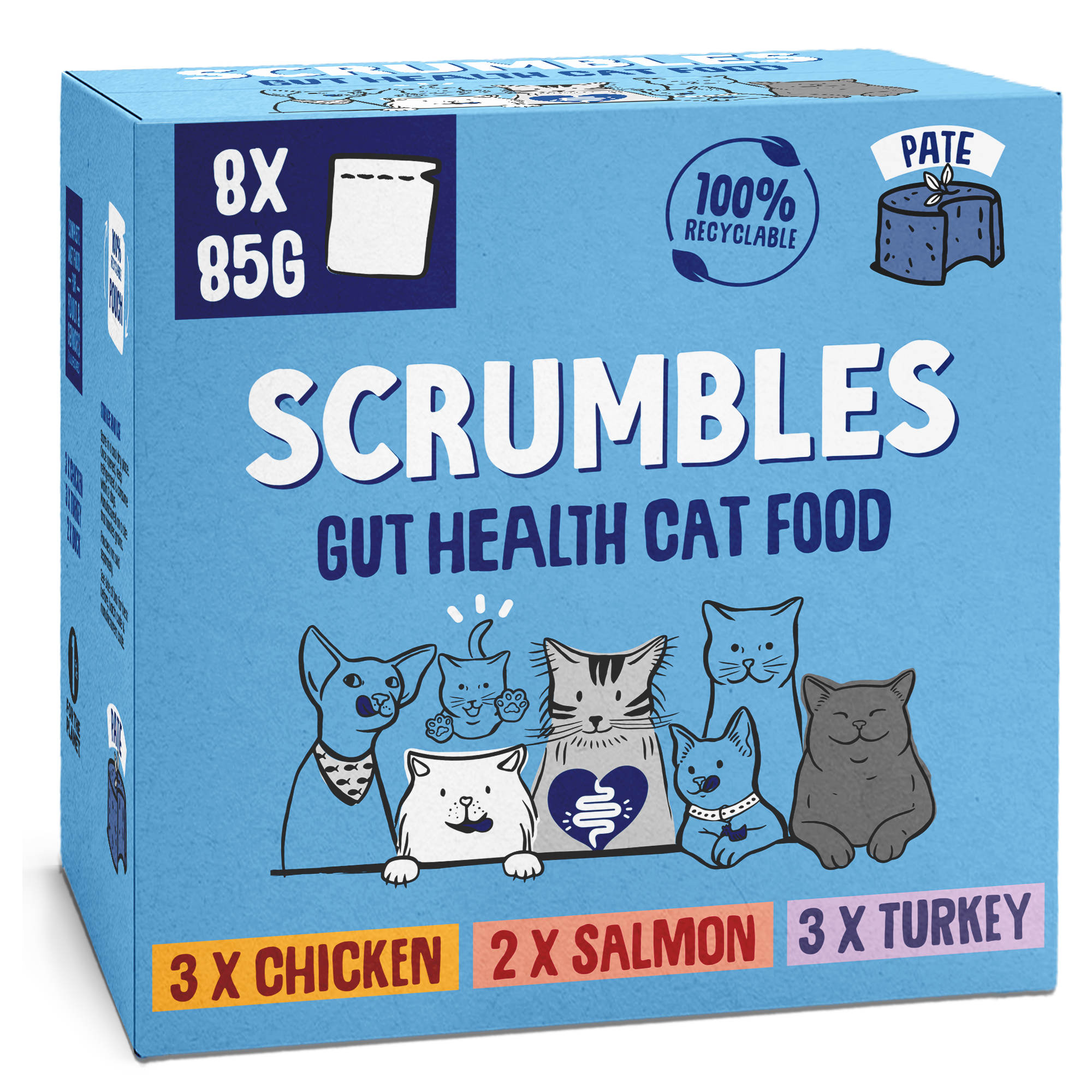 Scrumbles Grain Free Wet Cat Food Pate Selection 8x85g