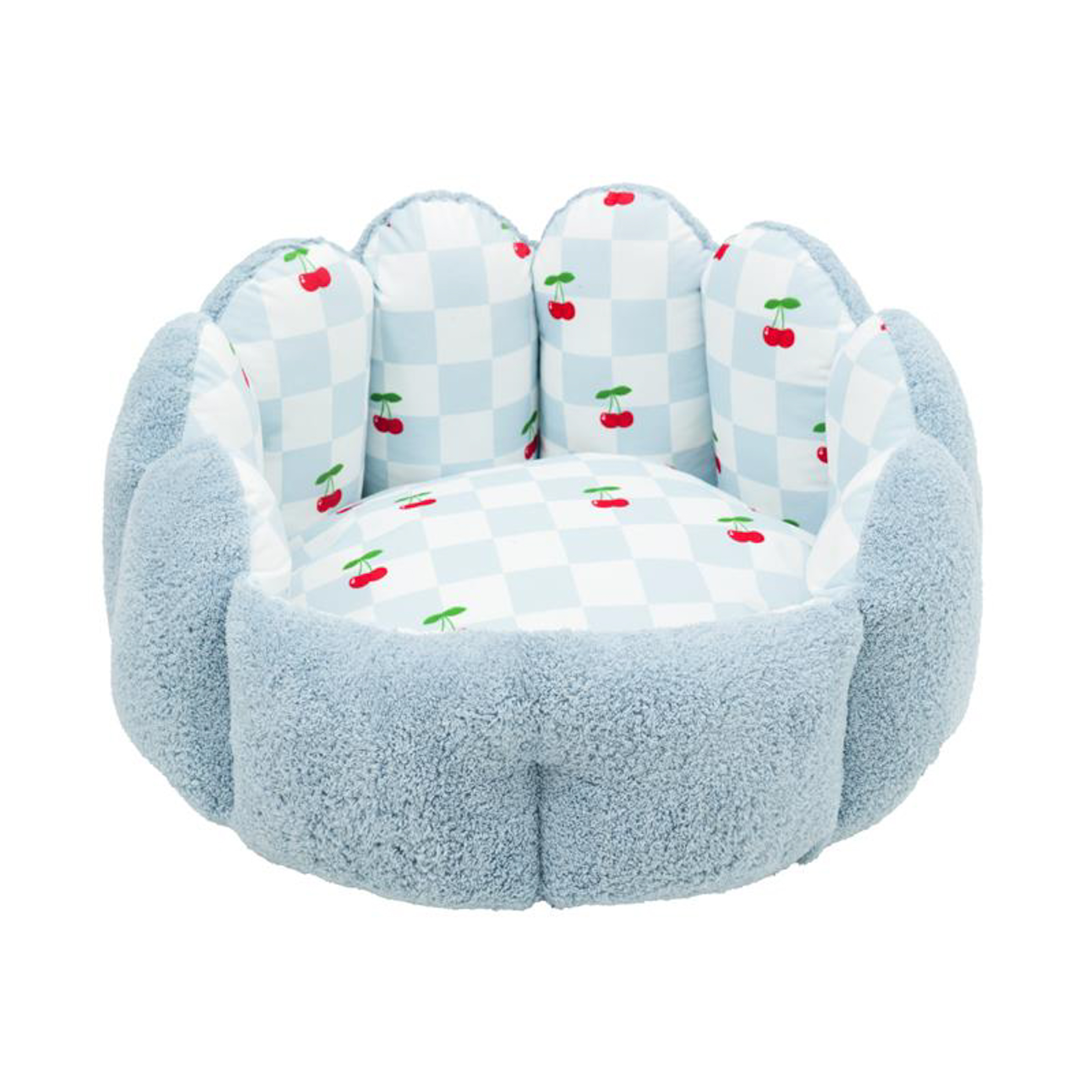 Rosewood Scallop Towelling Pet Bed Blue Checkered Cherry
