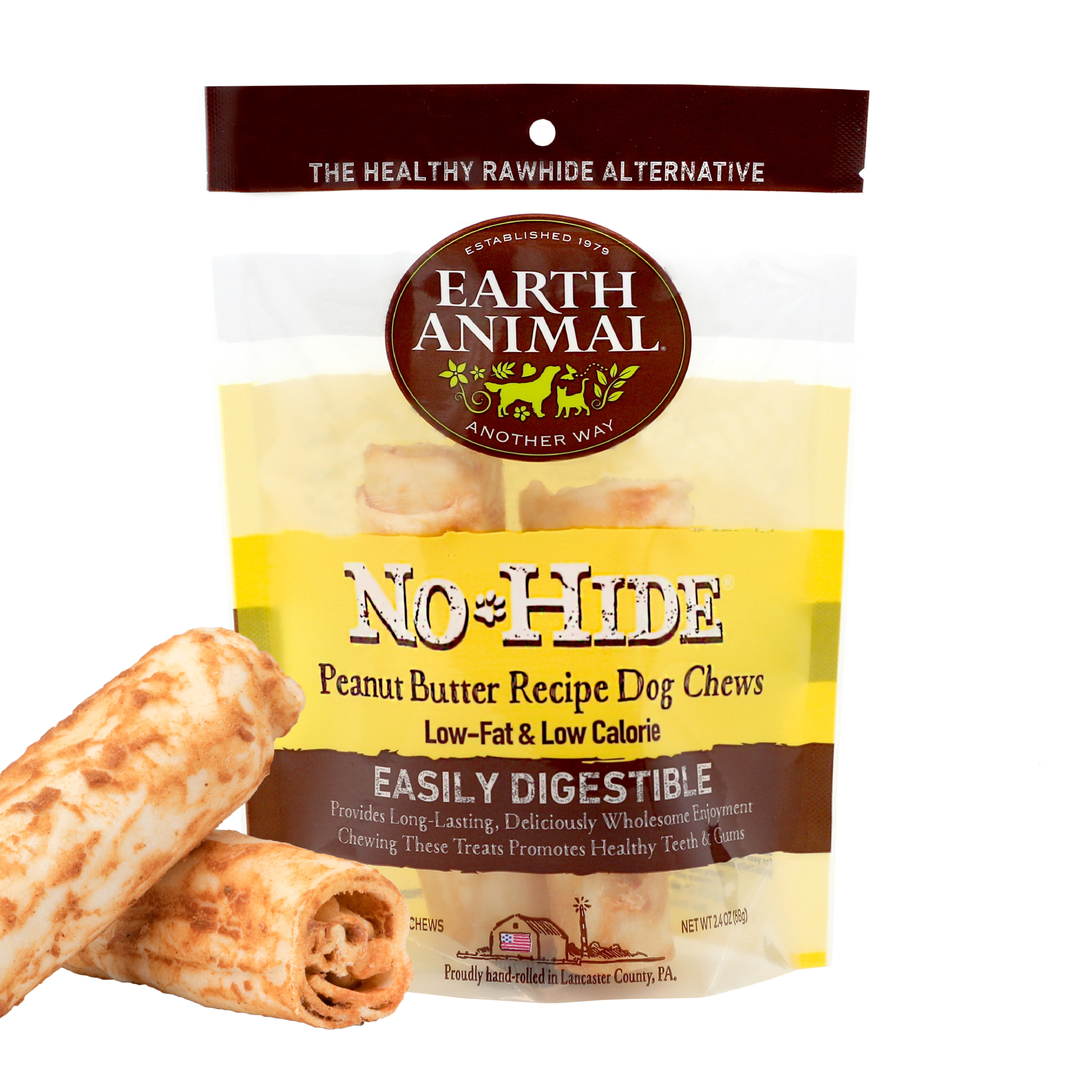 Earth Animal No-Hide Dog Treat Chews Peanut Butter Small X2 68G