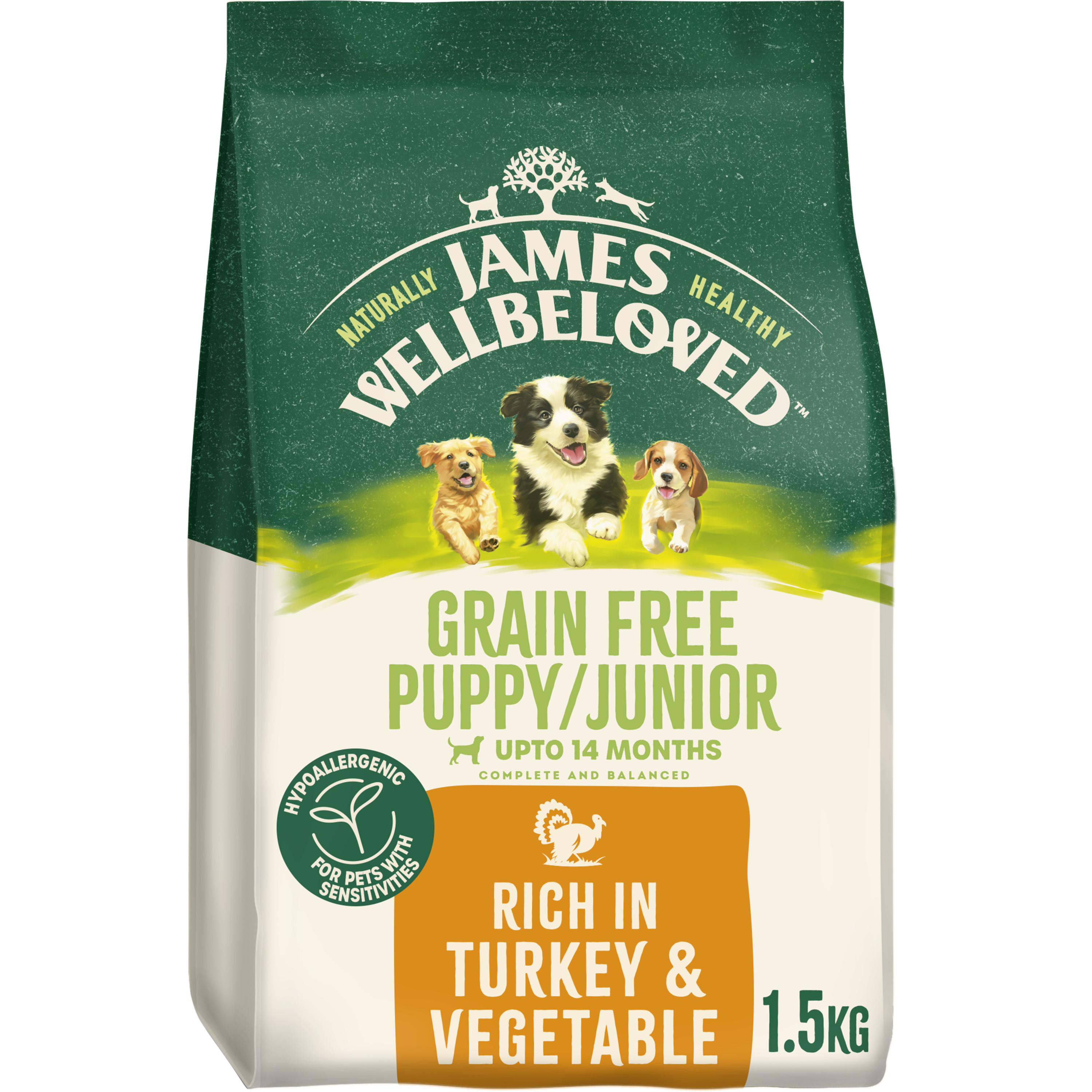 James Wellbeloved Grain Free Puppy Junior Dry Dog Food Turkey & Veg