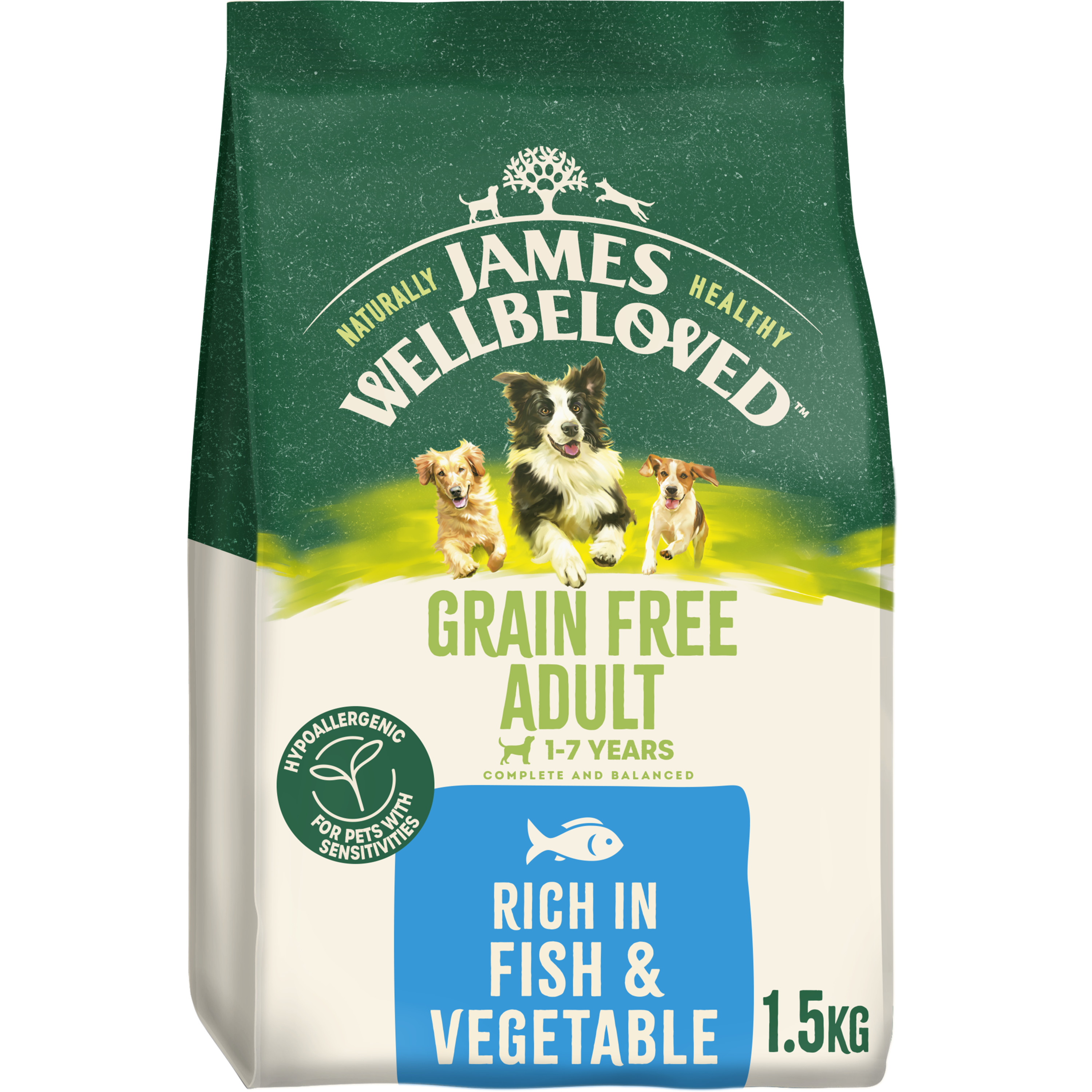 James Wellbeloved Grain Free Adult Dry Dog Food Fish & Vegetables 1.5Kg