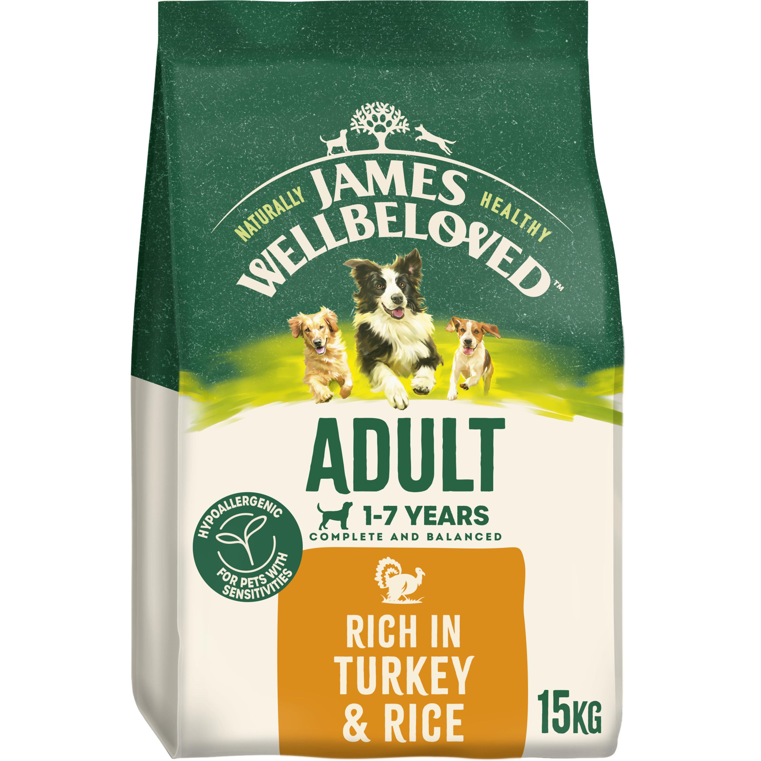 James Wellbeloved Hypoallergenic Adult Dry Dog Food Turkey & Rice 15Kg