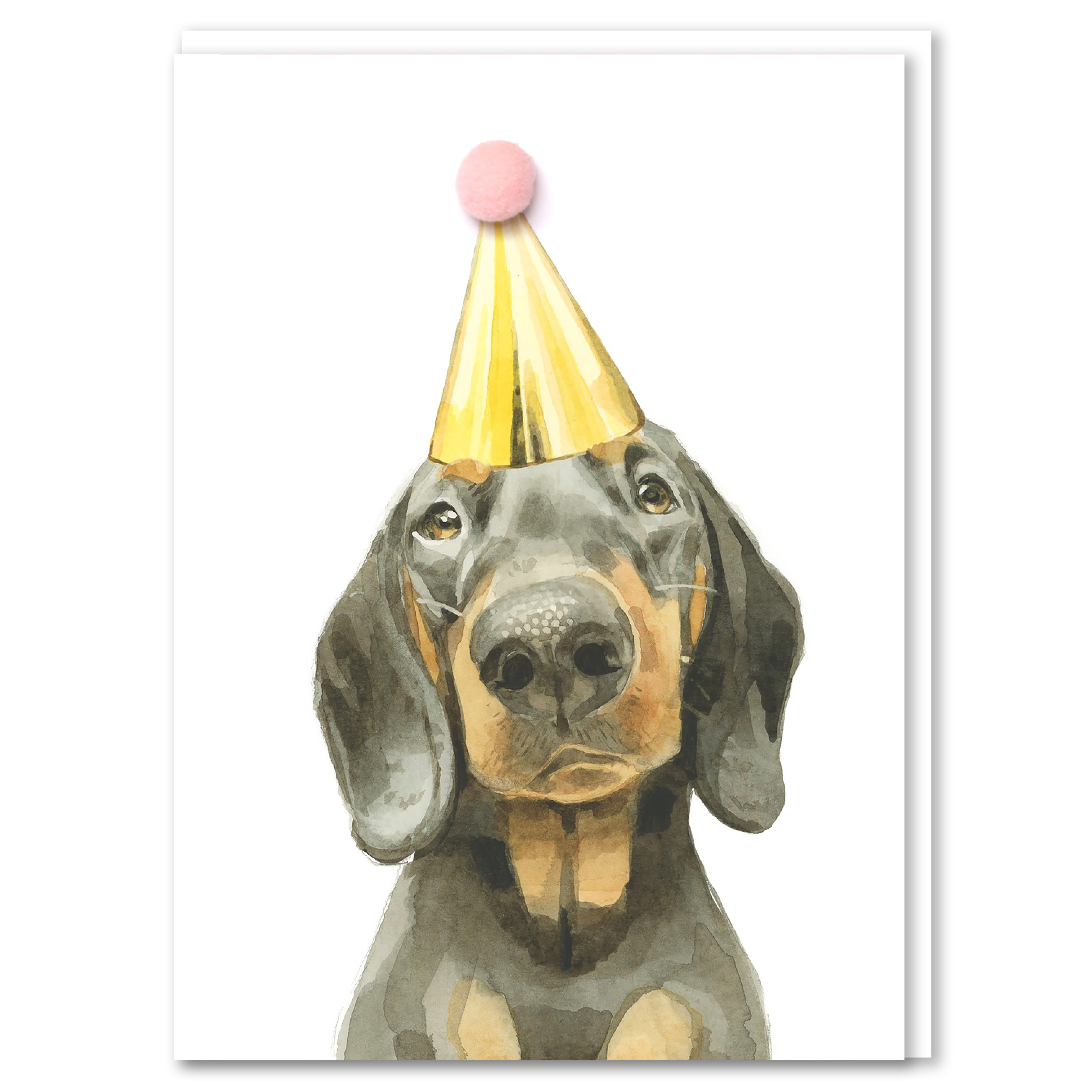 Robert James Hull Black and Tan Dachshund Pompom Birthday Card