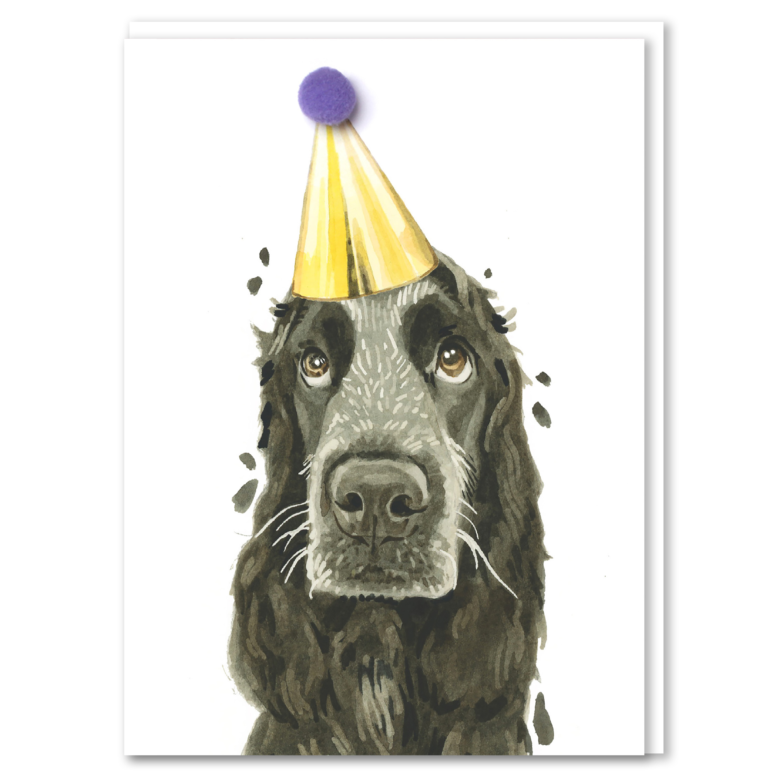 Robert James Hull Black Cocker Spaniel Pompom Birthday Card