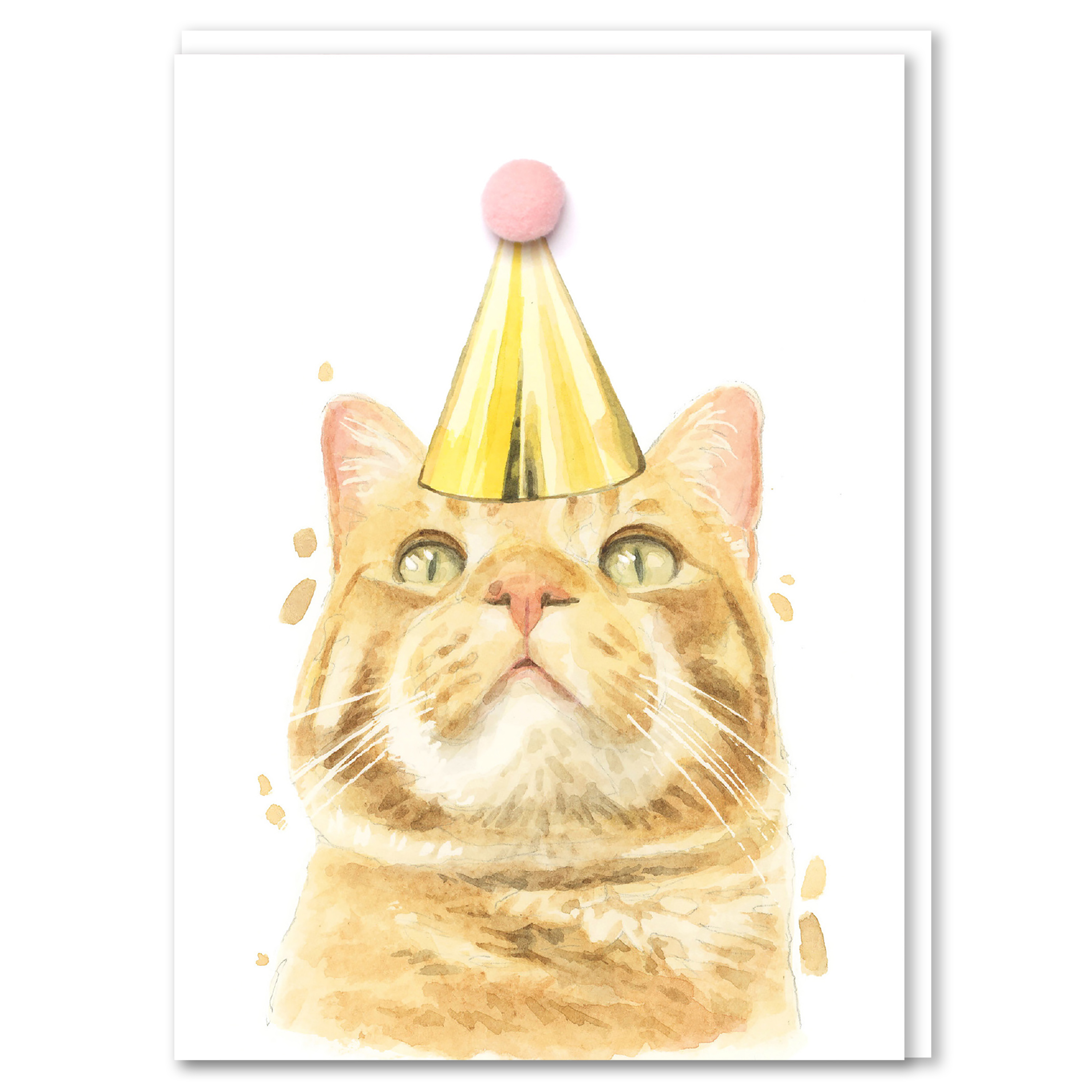 Robert James Hull Ginger Tabby Cat Pompom Birthday Card