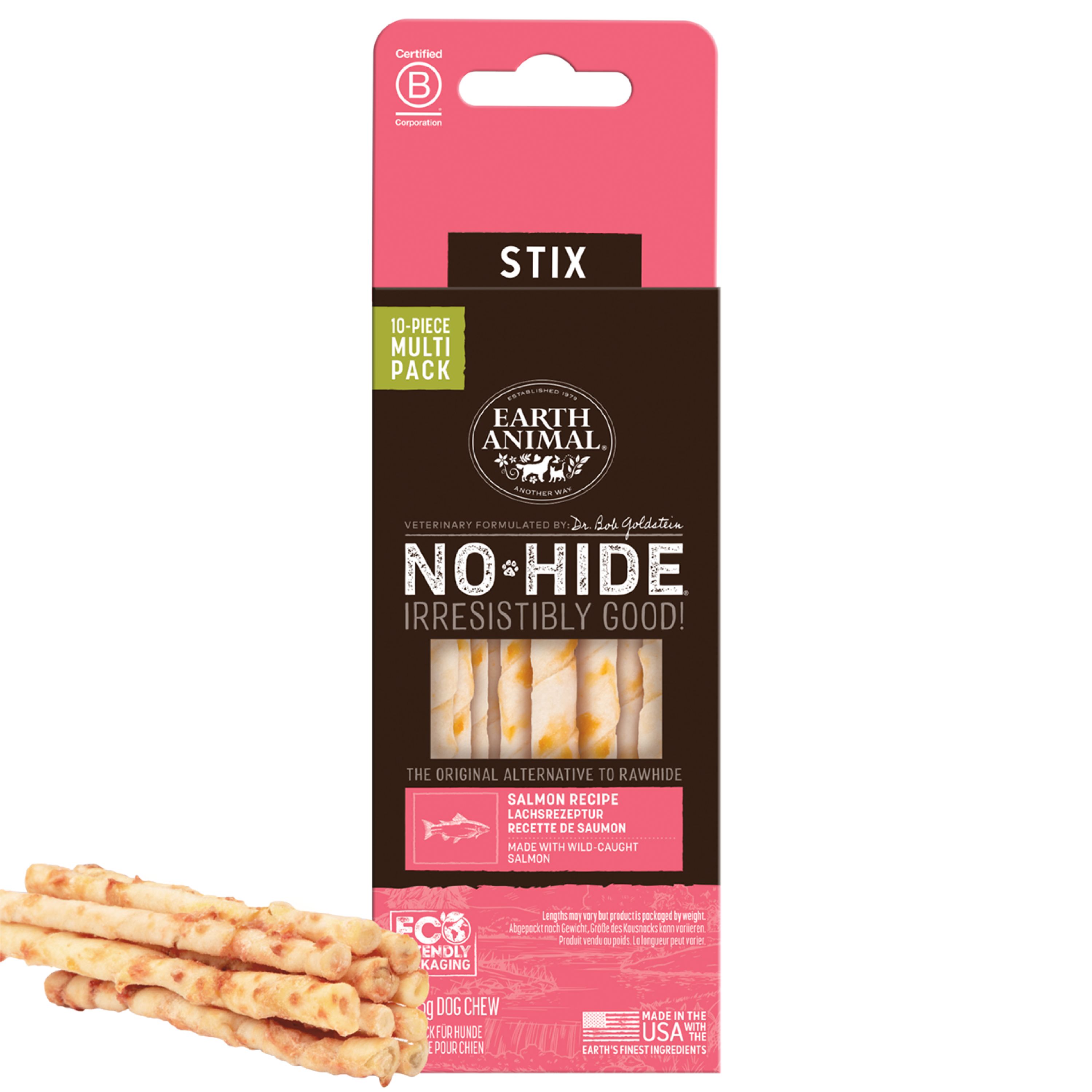 Earth Animal No-Hide STIX Dog Treats Salmon 10 Pack