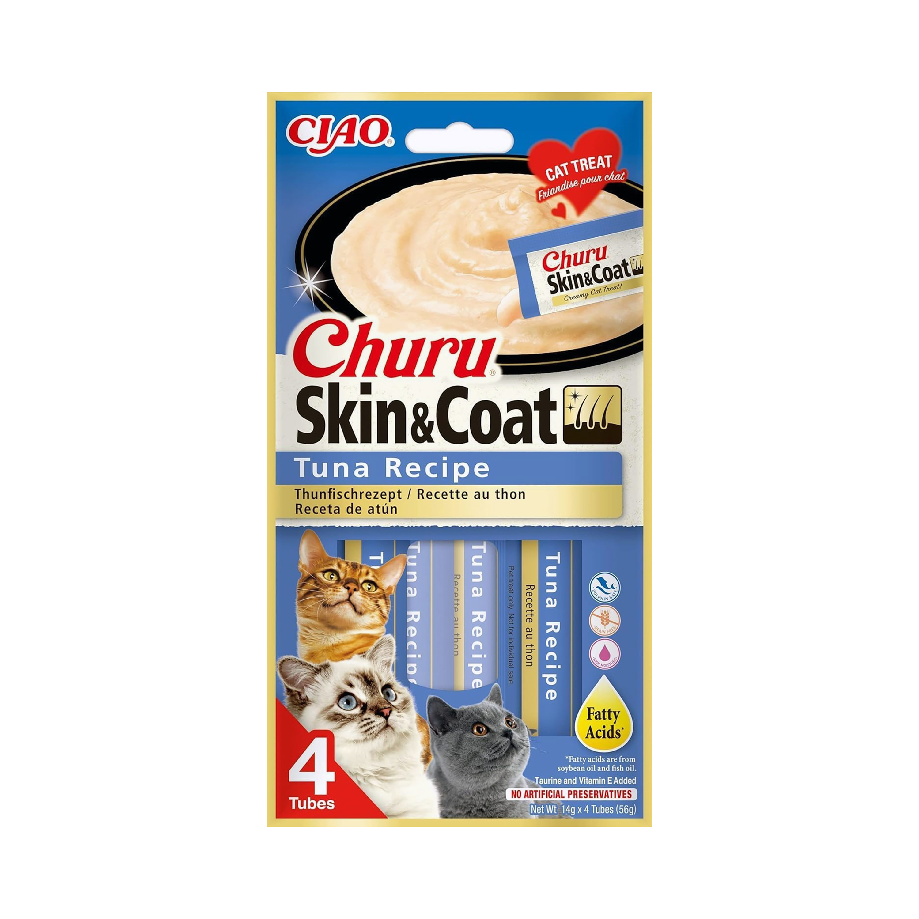Churu Lickable Skin & Coat Cat Treats Tuna