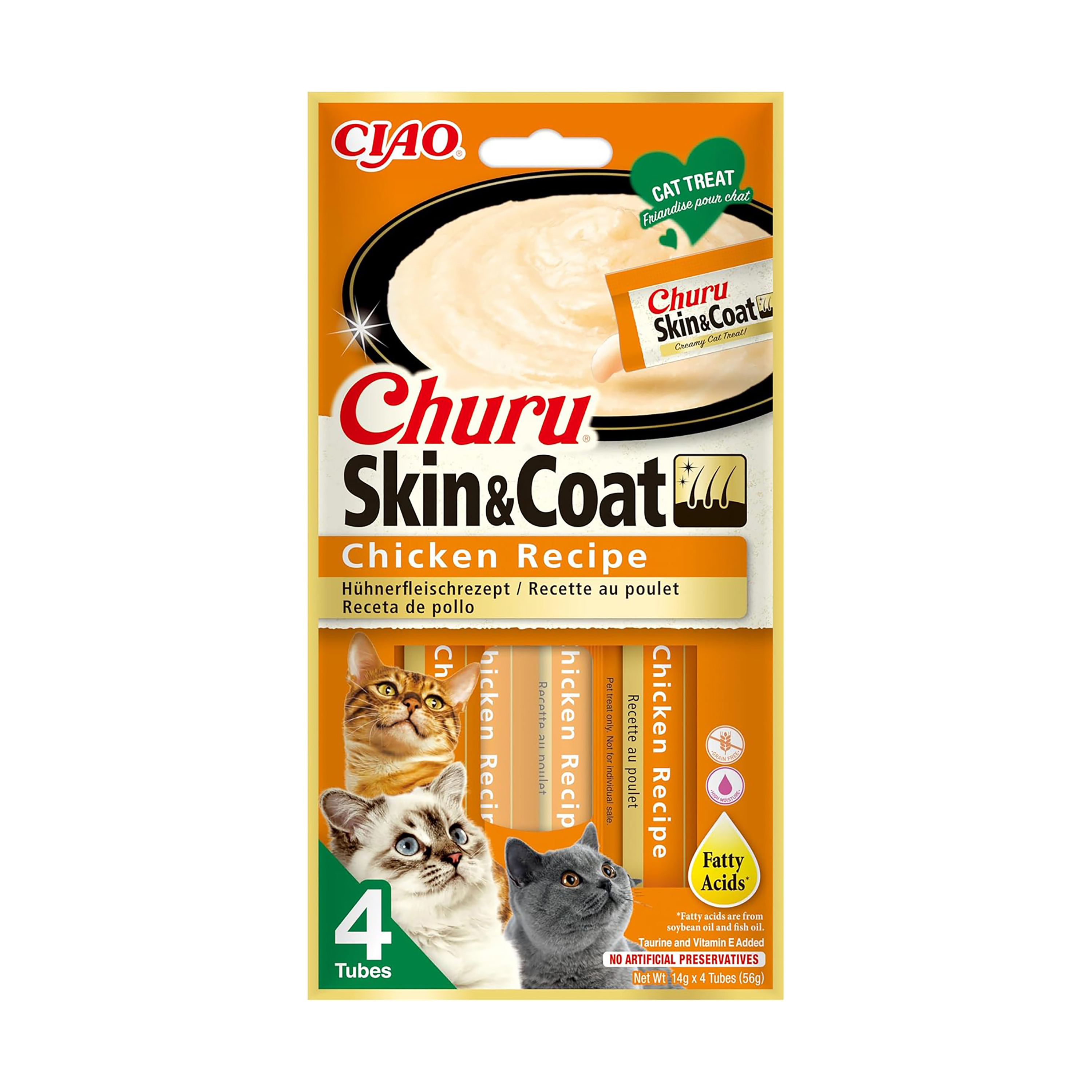 Churu Lickable Skin & Coat Cat Treats Chicken Recipe 4x14g