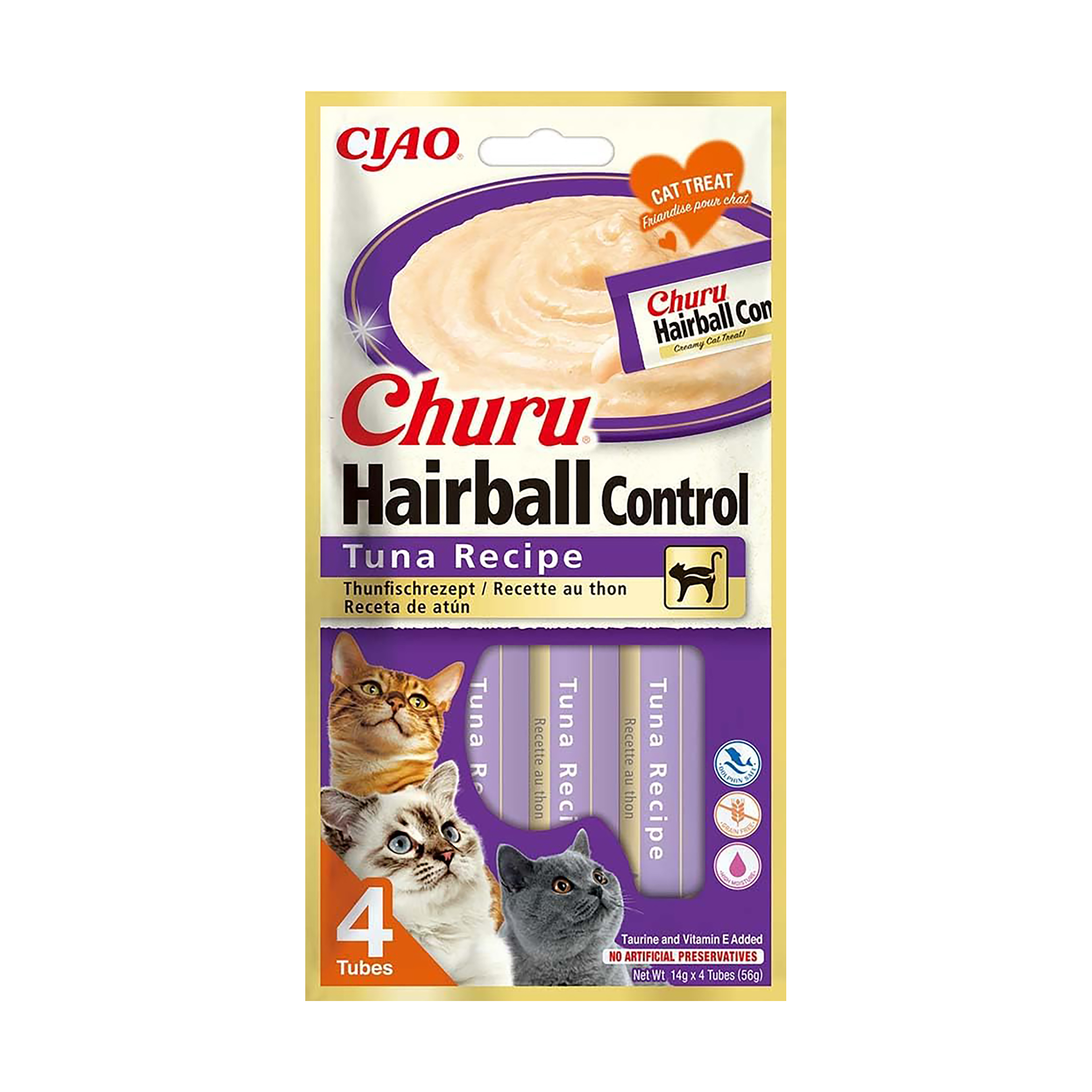 Churu Lickable Hairball Control Cat Treats Tuna Recipe 4x14g