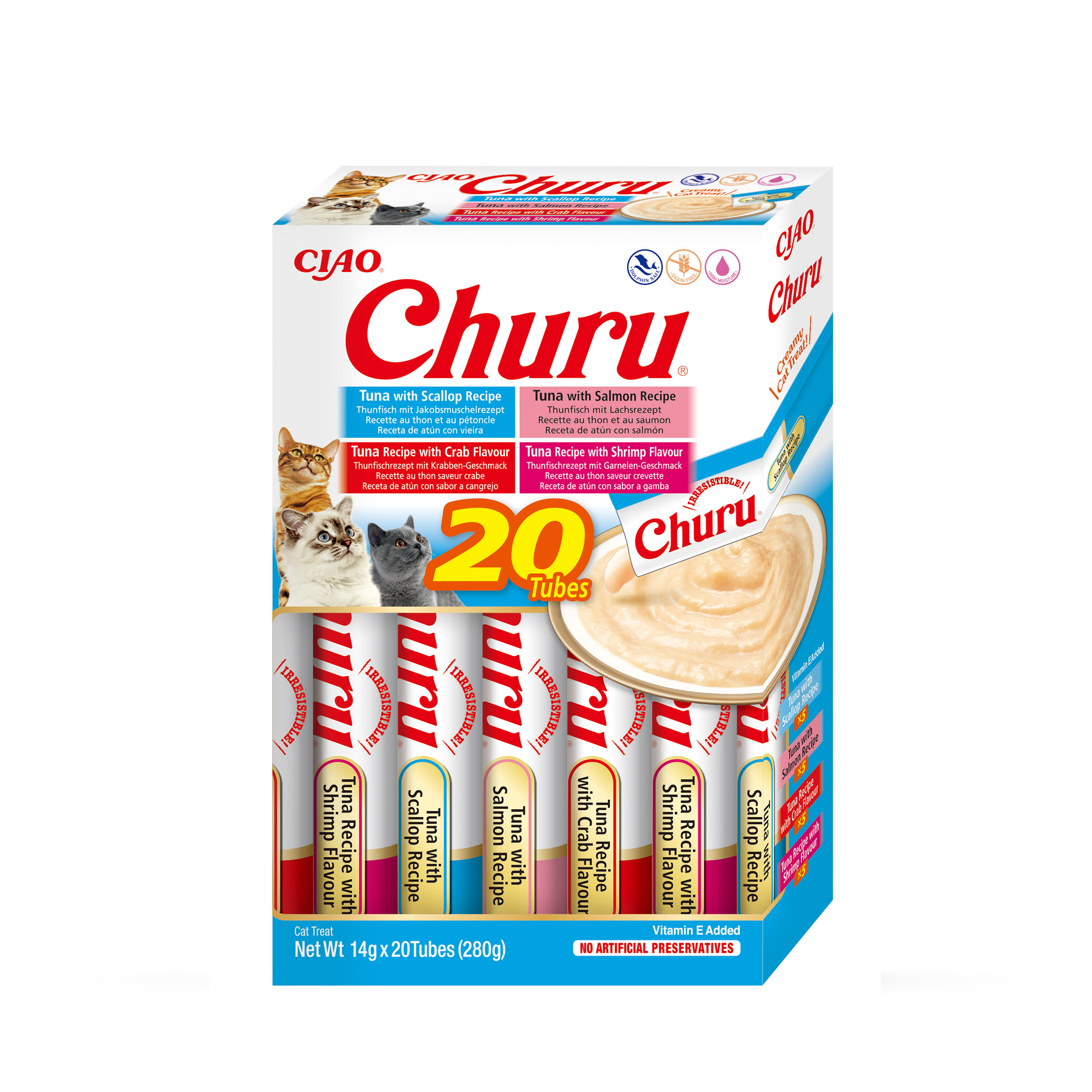 Churu Lickable Cat Treats Tuna Seafood Variety Bulk Pack 20x280g