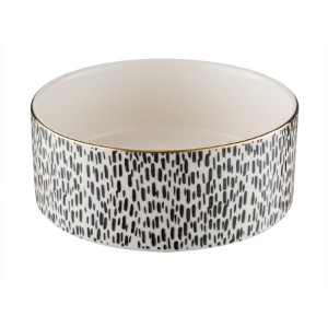 Mason Cash Mono Pattern Dog Bowl Gold Rim