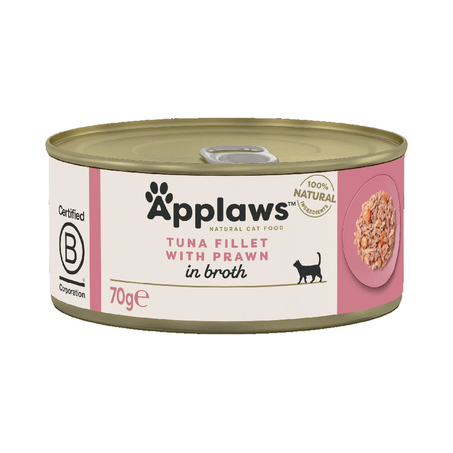 Applaws Natural Adult Wet Cat Food Tuna Fillet with Prawn in Broth Tin