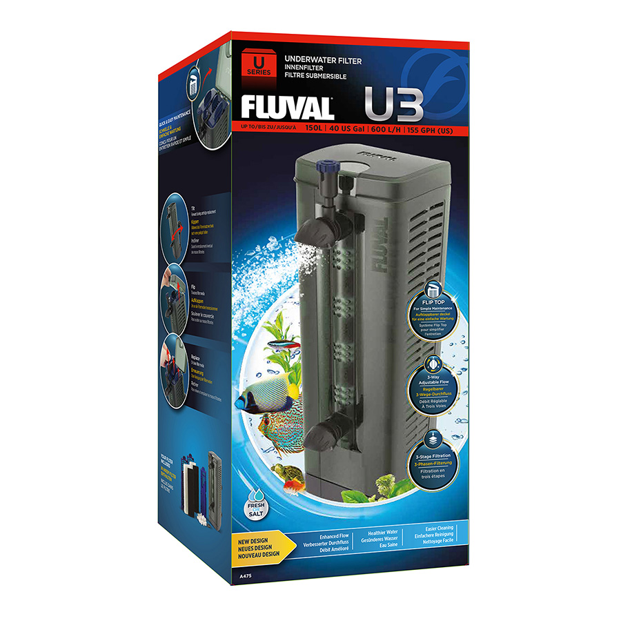 Fluval U3 Underwater Aquarium Filter - Internal Filter - 3 Stage Filtration - Adjustable Flow