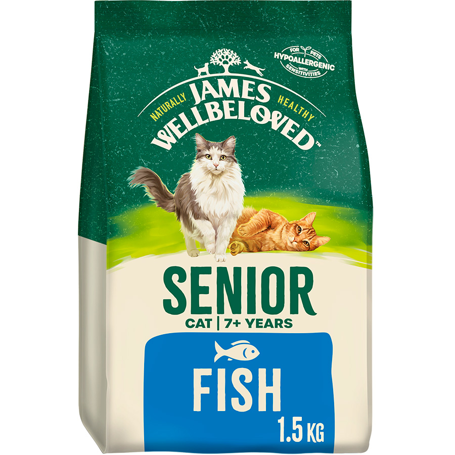 Image showcasing James Wellbeloved Senior Cat Dry Food Fish | Pets