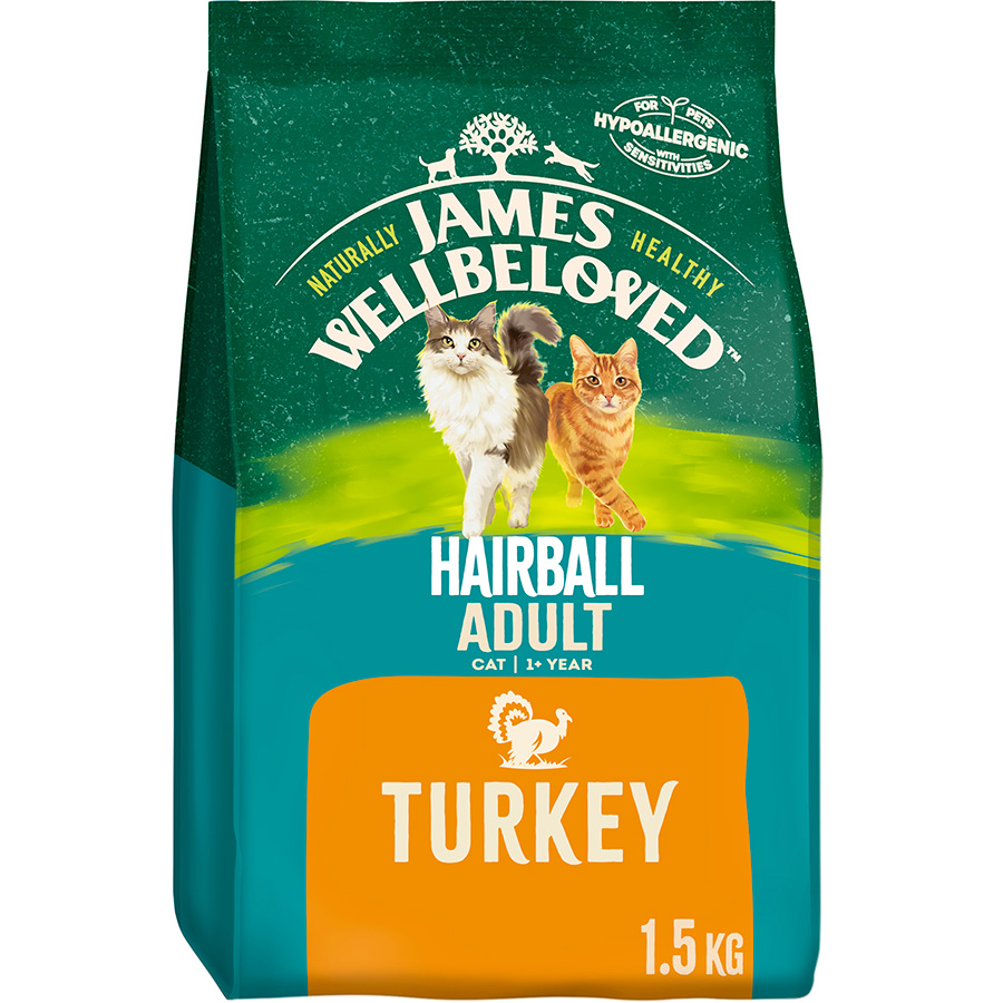 James Wellbeloved Hairball Adult Dry Cat Food Turkey Pets