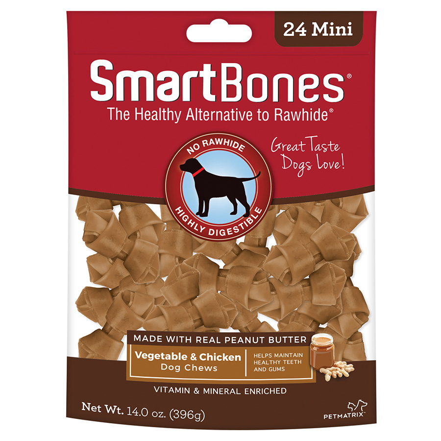 SmartBones Mini Breed Dog Bone Chew Peanut Butter