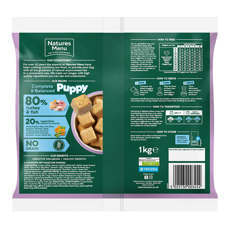 Natures Menu Complete Balanced Frozen Puppy Dog Food Turkey Fish Pets