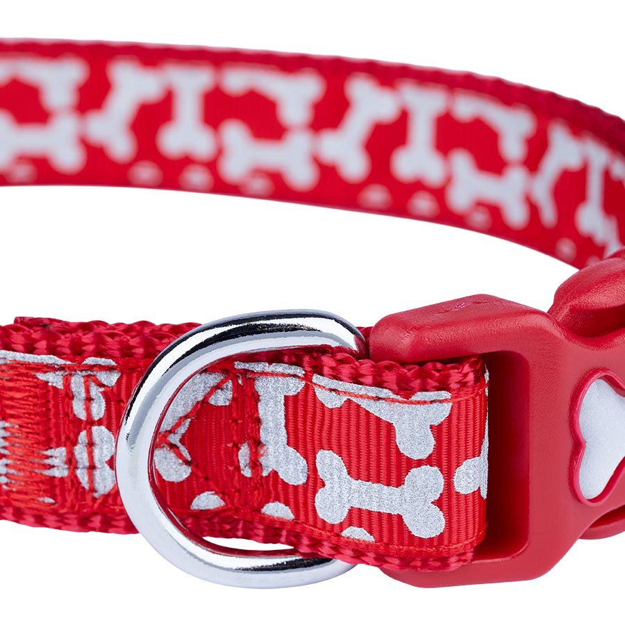 Pets at Home Reflective Bone Dog Collar Red Pets