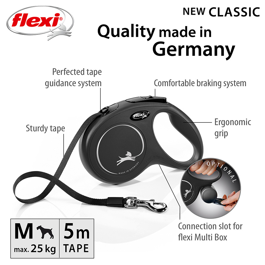 Flexi New Classic Extending Dog Lead Black Medium Pets