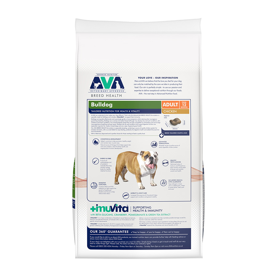 AVA Veterinary Approved Optimum Health Bulldog Dry Dog Food Chicken Pets