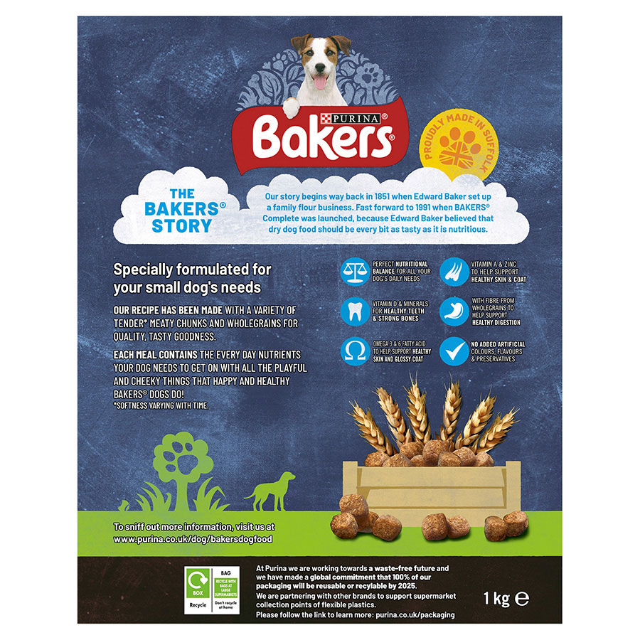 Bakers Meaty Meals Small Breed Adult Dry Dog Food Chicken Pets