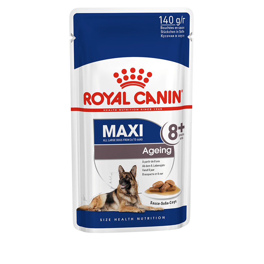 Royal Canin Maxi Breed Ageing 8+ Wet Adult Dog Food Chunks In Gravy 10X140G Pouch