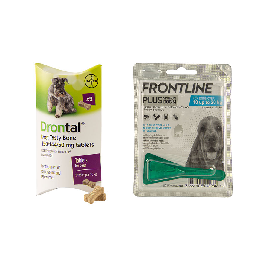 Frontline Plus Drontal Spot On Flea Tick Worming Treatment for Dogs Pets