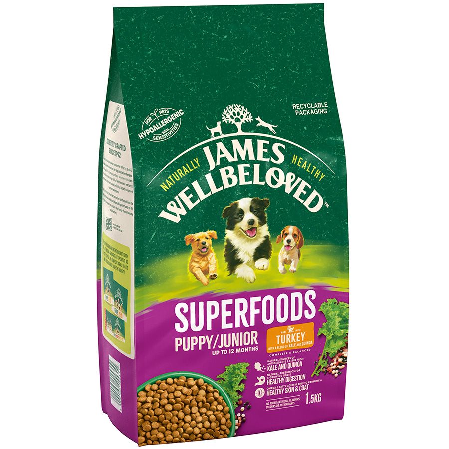 James Wellbeloved Superfoods Puppy Junior Dry Dog Food Turkey Kale Pets