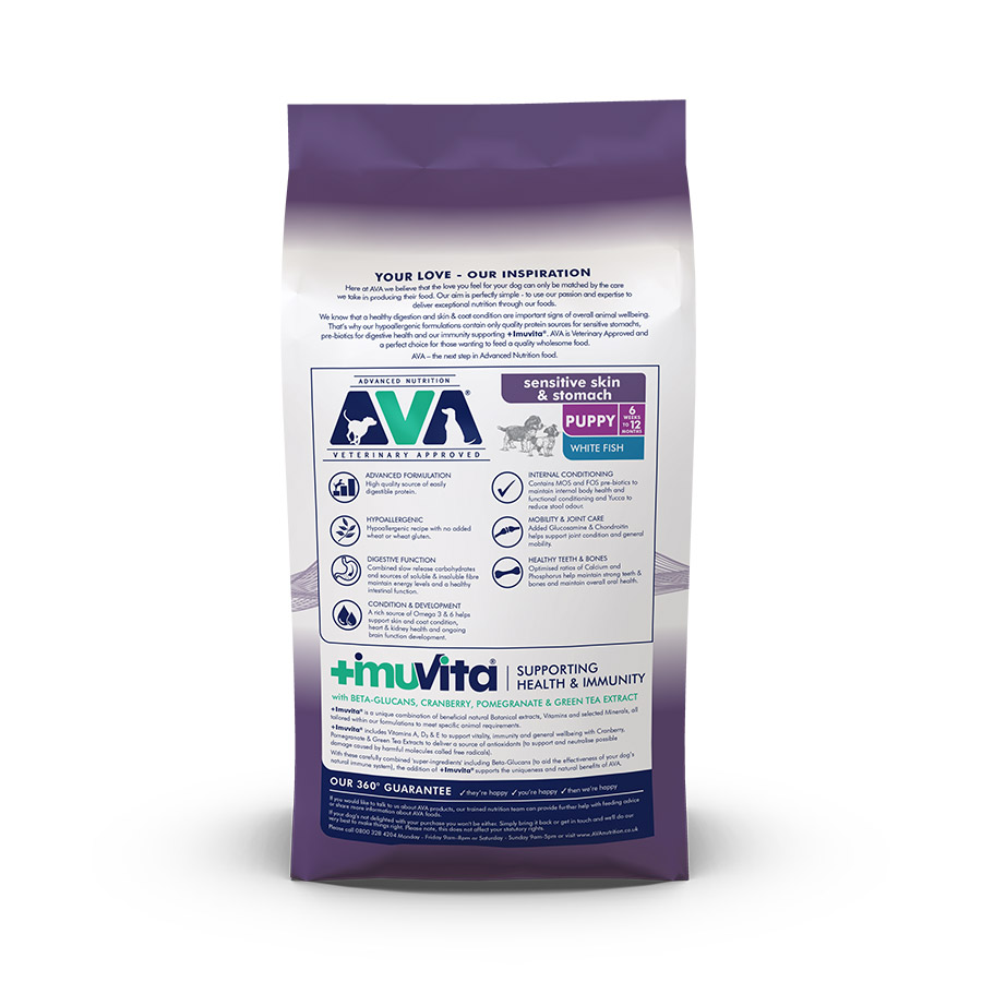 AVA Veterinary Approved Sensitive Skin Stomach Puppy Dry Dog Food White Fish Pets