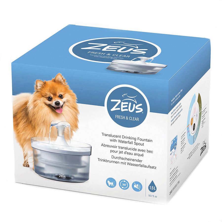 Zeus Fresh Clear Drinking Fountain With Waterfall Spout Pets