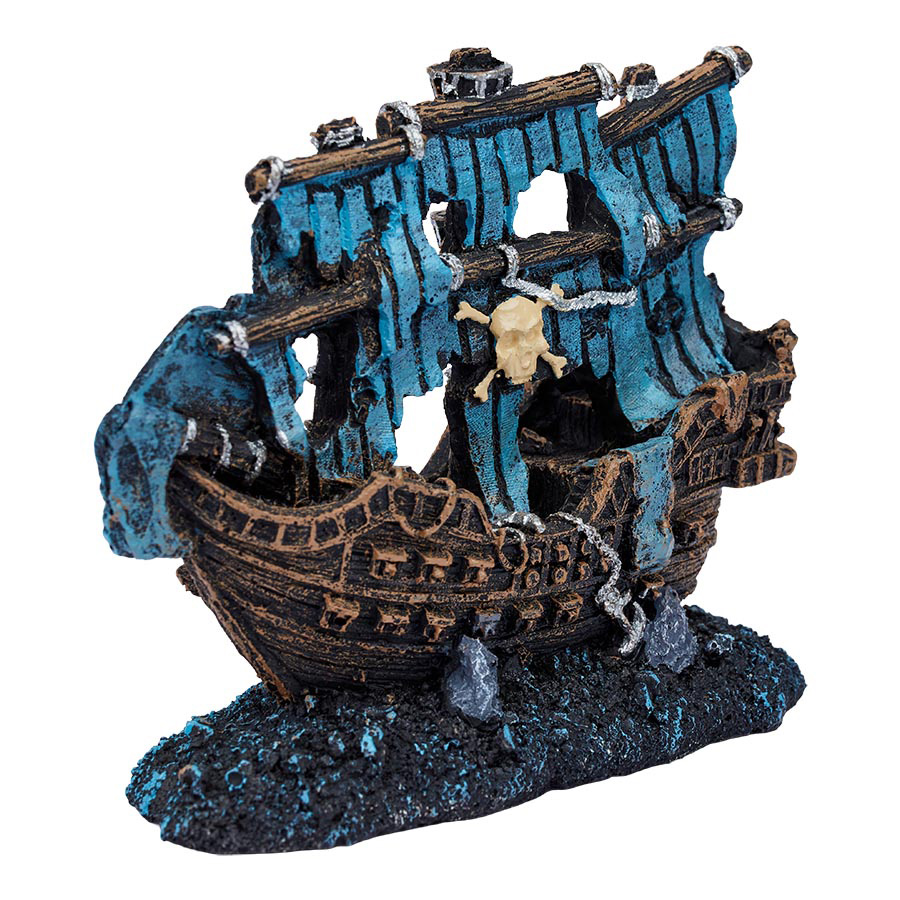 Pets at Home Pirate Ship Aquarium Decoration Blue Black Pets