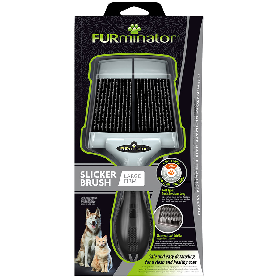 FURminator Firm Slicker Dog & Cat Brush for Curly Medium Long Coats | Pets