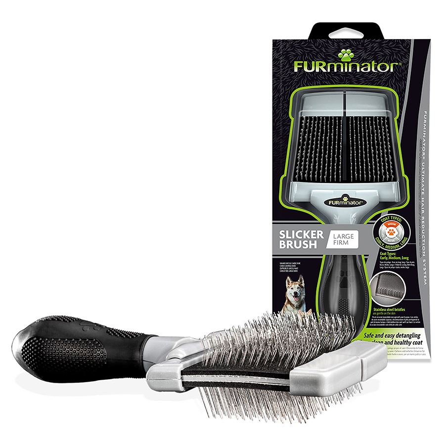 FURminator Firm Slicker Dog Cat Brush for Curly Medium Long Coats Pets