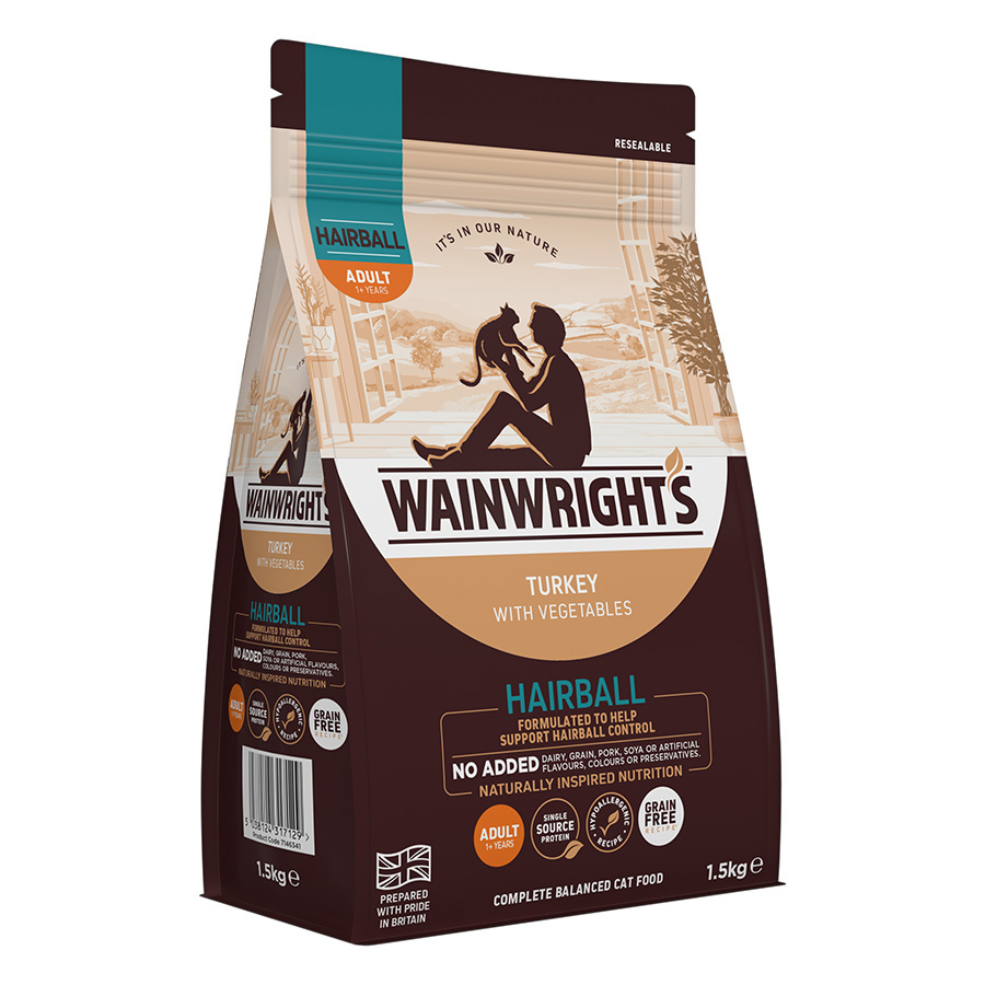 Wainwright's Grain Free Dry Adult Cat Food Hairball 1.5Kg