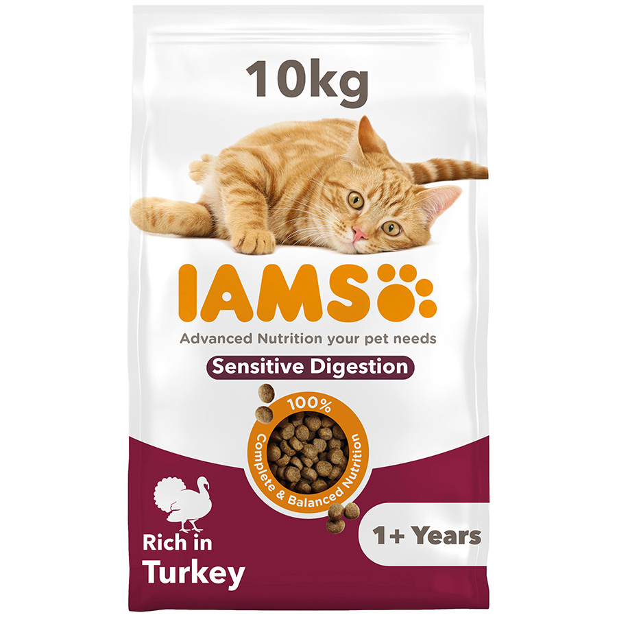 Iams Sensitive Digestion Adult Dry Cat Food Turkey Pets