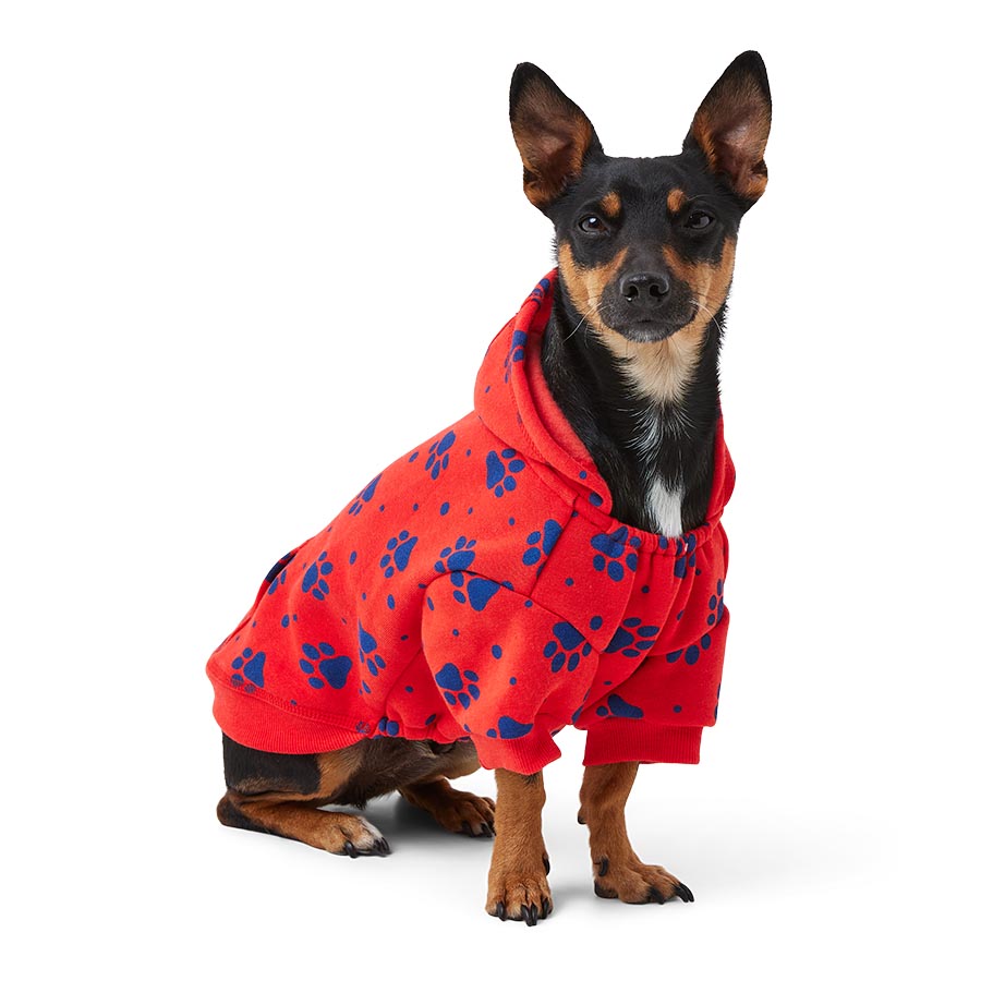 Pets at Home Pawprint Dog Hoodie Red Pets