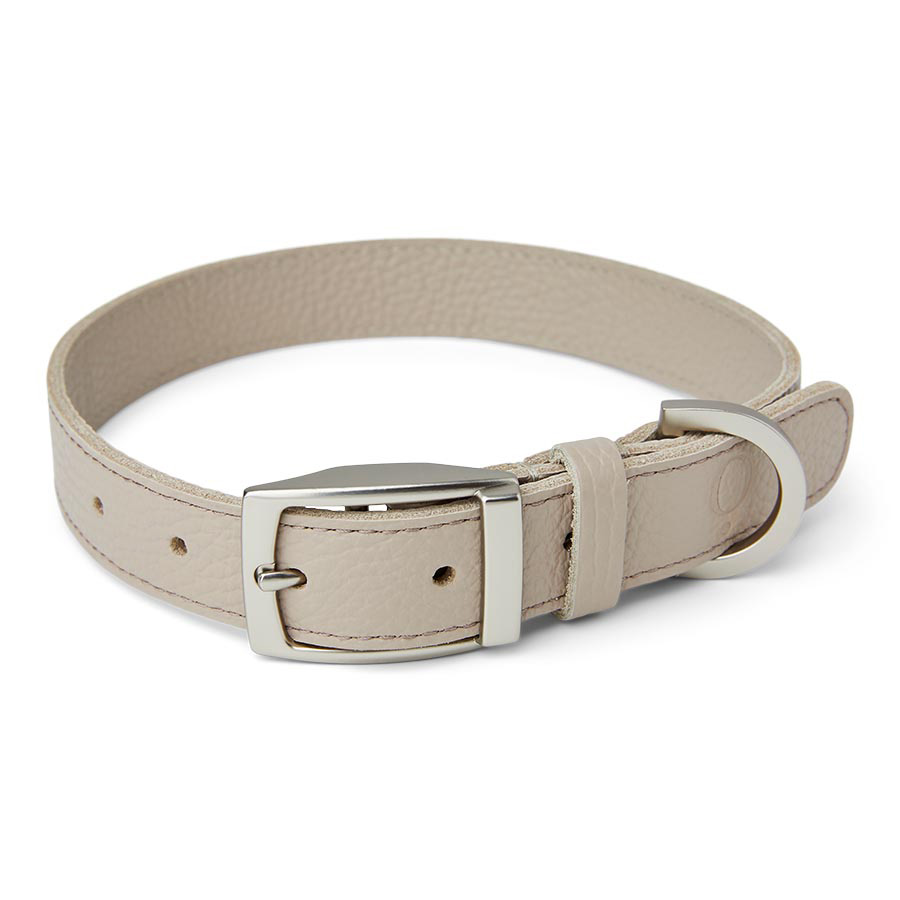 Noble Handcrafted Straight Leather Dog Collar Putty Small