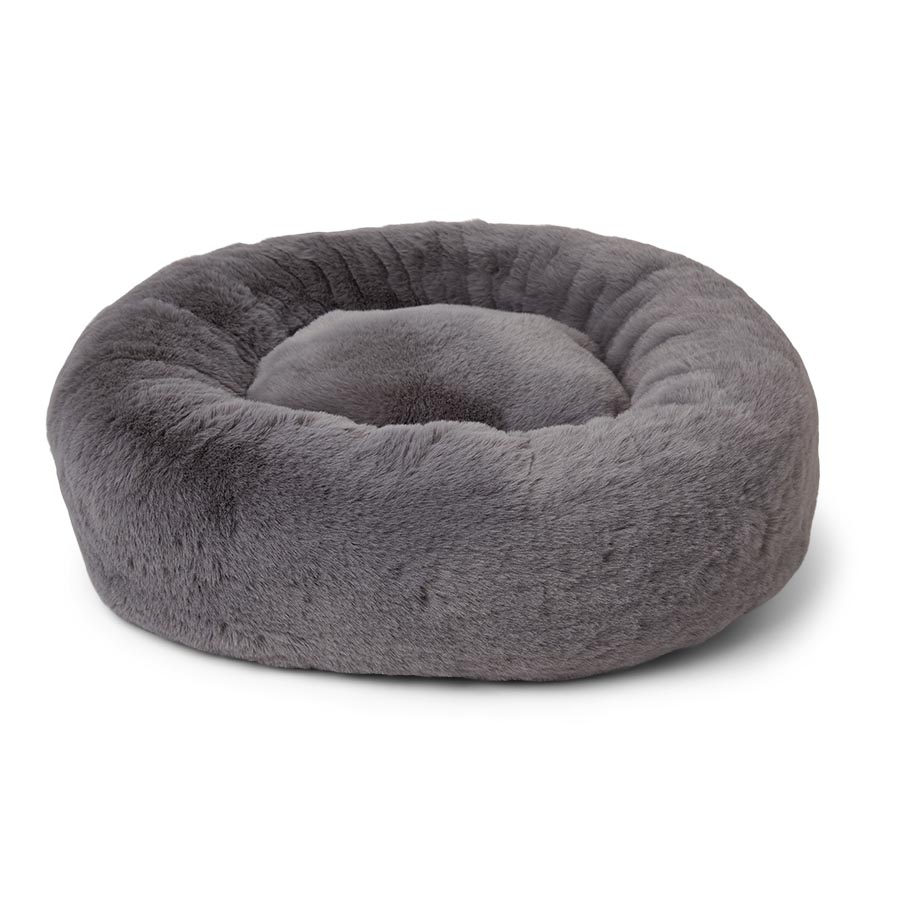 Noble Deep Pile Faux Fur Round Cat Bed Grey Pets