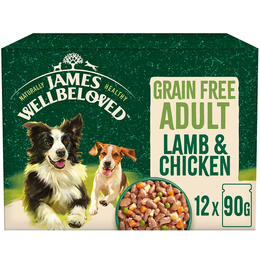 James Wellbeloved Wet Adult Dog Food Lamb & Chicken In Gravy 12X90G Pouches