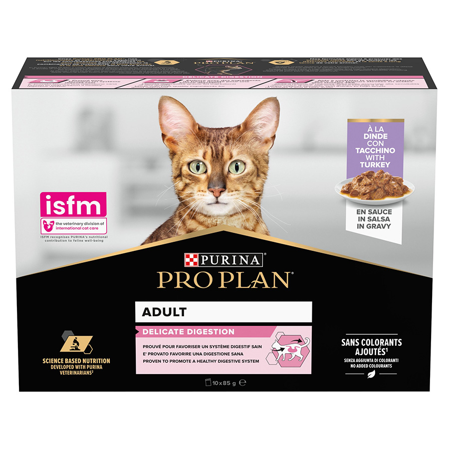 Pro Plan Delicate Digestion Wet Adult Cat Food with Turkey in Gravy 10 Pouches