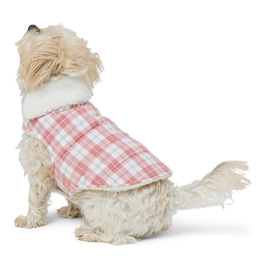 Pets at Home Quilted Plaid Dog Jacket Pink Pets