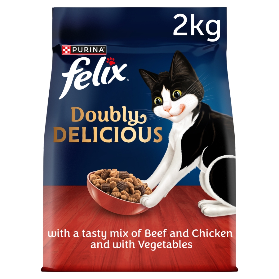 Felix Doubly Delicious Adult Dry Cat Food Beef, Chicken & Veg