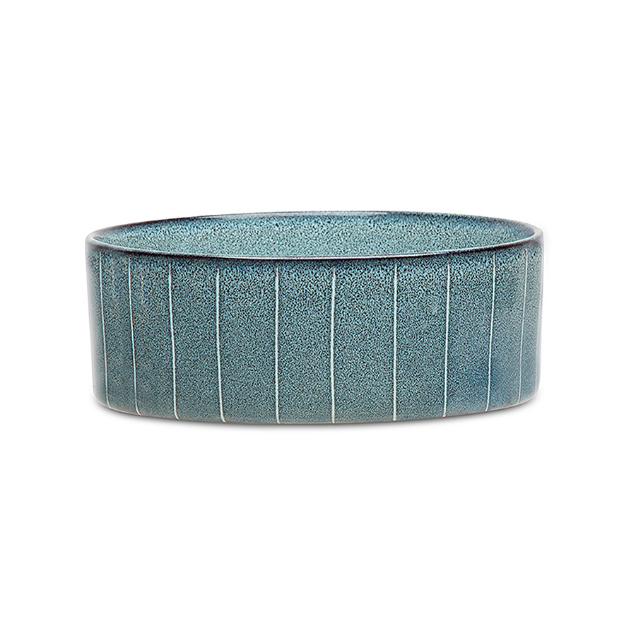 Scruffs Pinstripe Blue Reactive Glaze Pet Bowl Large