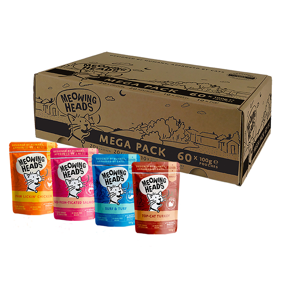 Meowing Heads Wet Adult Cat Food Bulk Variety Pack In Jelly 60 X 100G Pouches