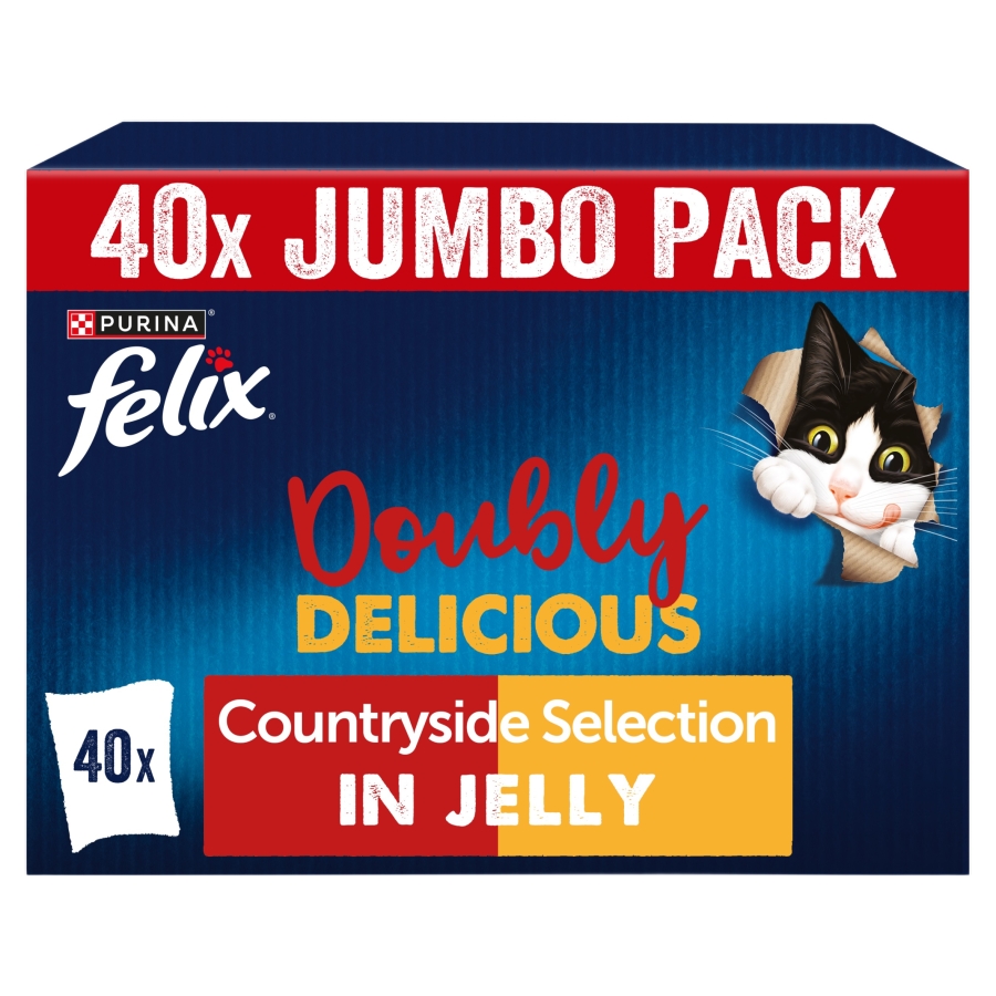 Felix Doubly Delicious Adult Wet Cat Food Countryside Selection In Jelly 40x85g