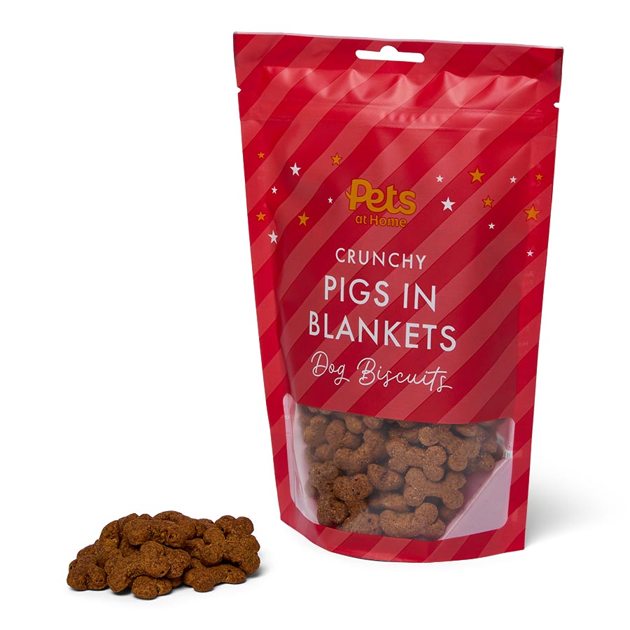 Pets at Home Christmas Crunchy Pigs In Blankets Biscuits Dog Treats