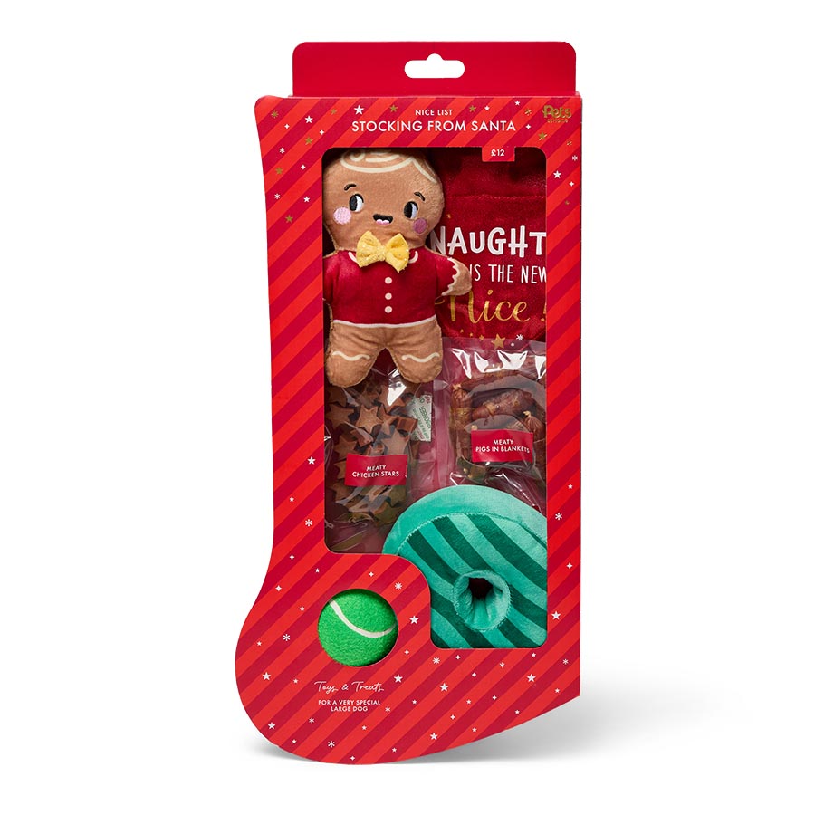 Pets at Home Christmas Nice List Stocking Toys & Treats for Large Dogs