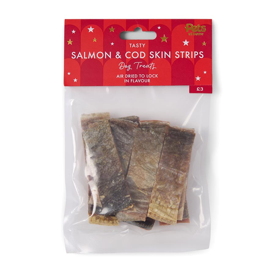 Pets at Home Christmas Tasty Salmon Cod Skin Strips Dog Treats